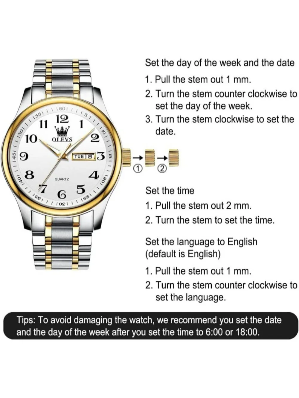 Men's Silver And Gold Stainless Steel Analog Quartz Classic Waterproof Watch